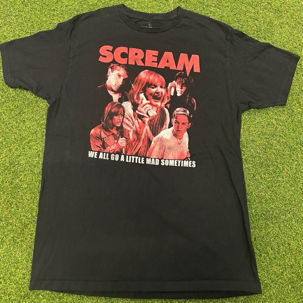 Scream Movie Graphic T-Shirt Black Mens L We All Go A Little Mad Sometimes